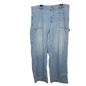 American Eagle Womens Plus Size 20 Long Wide Leg High Rise Cargo Jeans Light